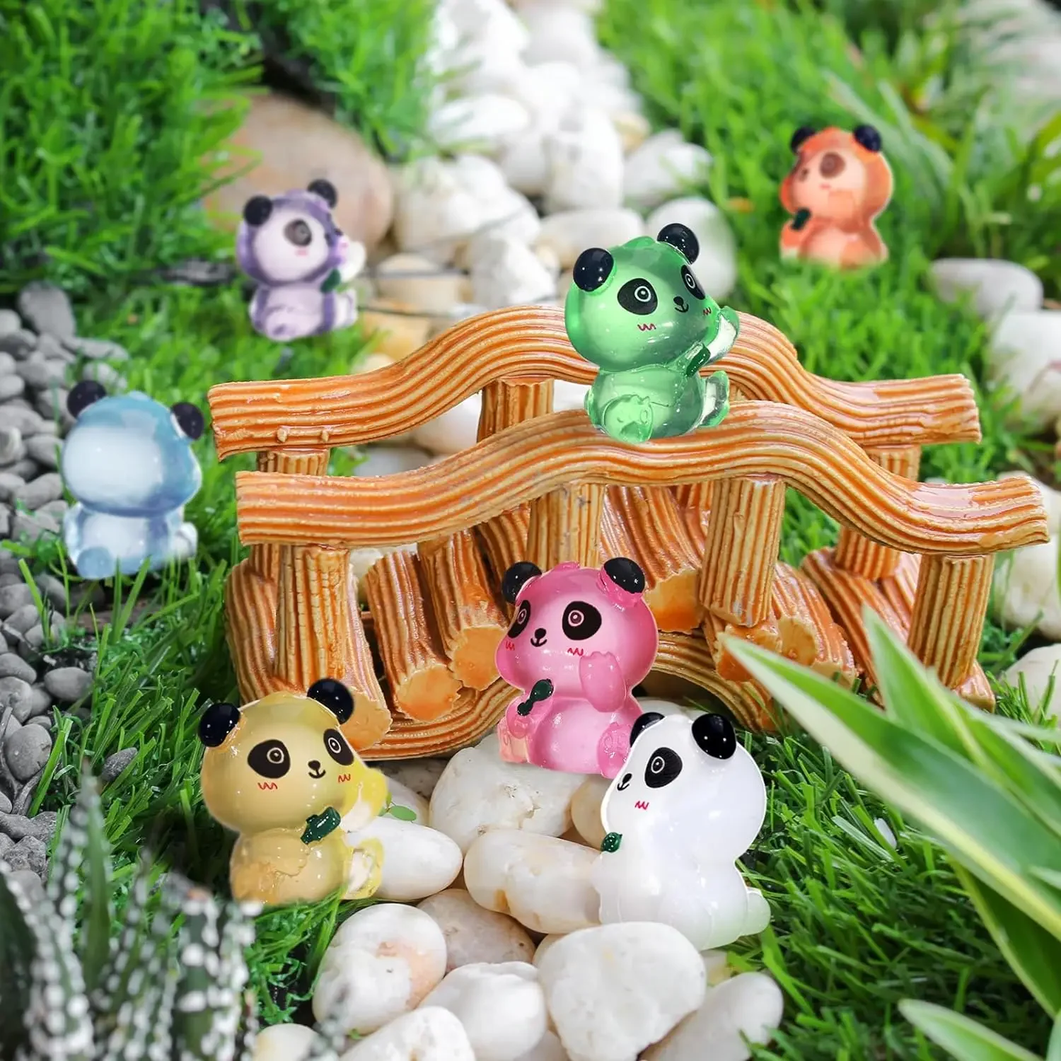 Miniature Figurines 3D Printed Toy 10 Pcs Luminous Panda Animals Landscape Decor DIY Accessories