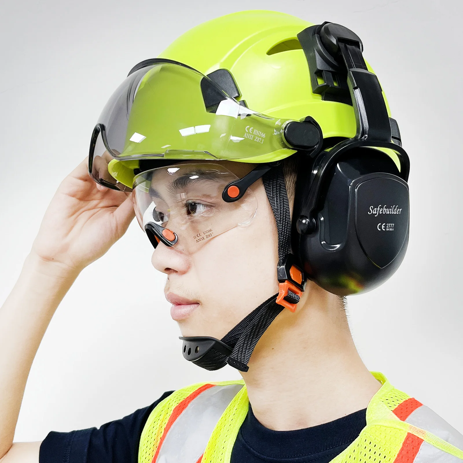 Construction Safety Helmet With Visor Ear Muffs For Engineer With Earmuff Hearing Protect Work Cap ABS Hard Hat ANSI Industrial