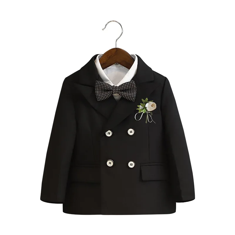 Suit for Boys Winter Fleece Warm Flower Kids Wedding Banquet Performance Clothes Black Thicken Children Blazer Set 1 To 12 Years