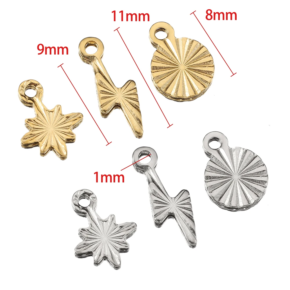 50 Stück Edelstahl kleine Schneeflocke rund Blitz Charms vergoldet Ohrringe Schmuckherstellung DIY Zubehör Bulk Großhandel – Detail 2