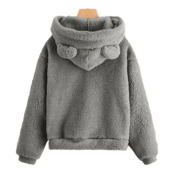 Autumn Winter Women's Hoodies Winter Women Long Sleeve Rabbit Ear Hood Sweatshirt Cute Plush Warm Casual Hoodie Tops 2
