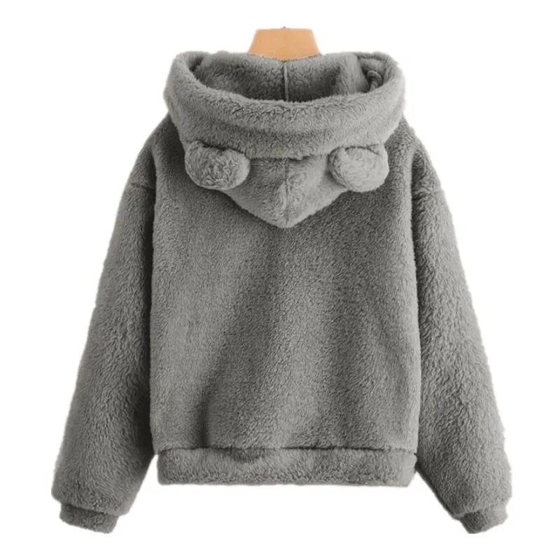 thumbnail image 2 of Otoño Invierno sudaderas con capucha de mujer de invierno de manga larga con orejas de conejo sudadera Linda felpa cálida Casual Sudadera con capucha Tops, 2 of 5