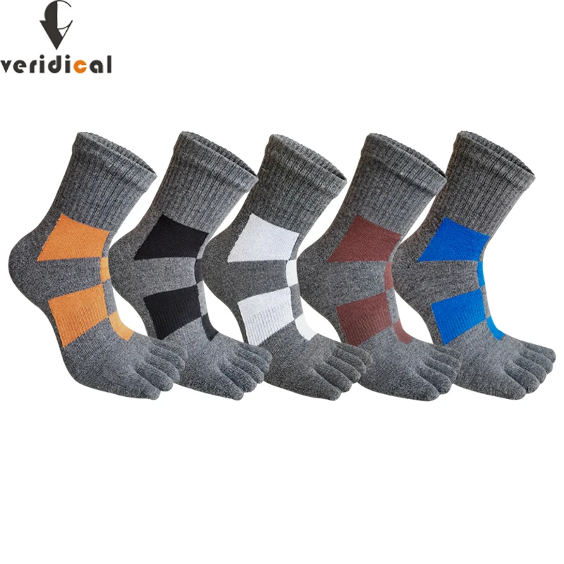 

5 Pairs Toe Short Socks Sport Man Compression Cotton Colorful block Sweat-Absorbing Badminton Tennis Basketball 5 Finger Socks