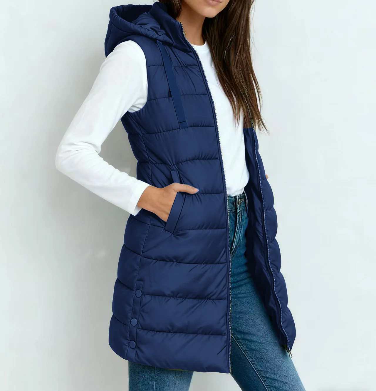Women Autumn Winter Cotton Long Sleeve Warm Parka Vest