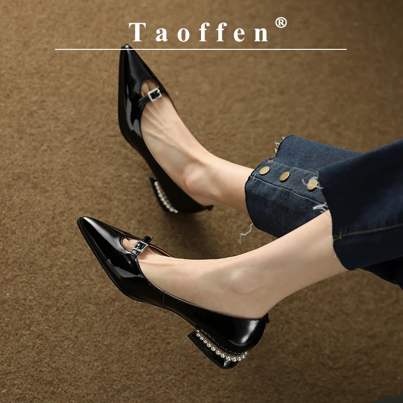 

Taoffen Casual Women's Flat Shoes Gemstone Low-heeled Pointed Toe Spring/Autumn Flats Fashion Slip On Buckle Office Lady Pumps