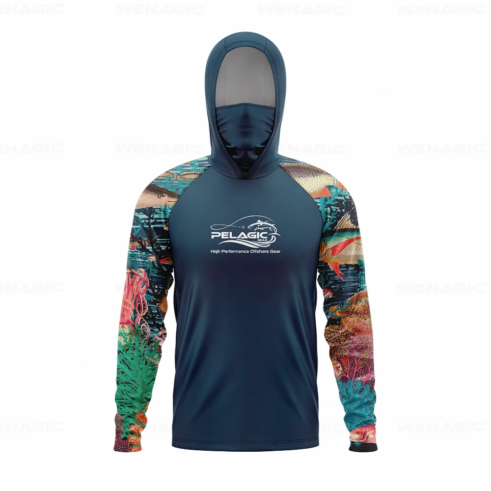 Pelagic gear 남자 후드 낚시 셔츠 긴 소매 낚시 의류 낚시 t 셔츠 자외..