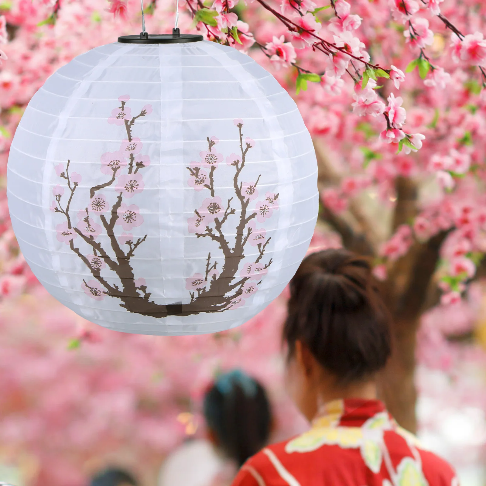 LED Solar Lantern 30cm Plum Blossom Decorative Lantern IP65 Waterproof Solar Powered Lanterns Nylon Colth for Outdoor Indoor