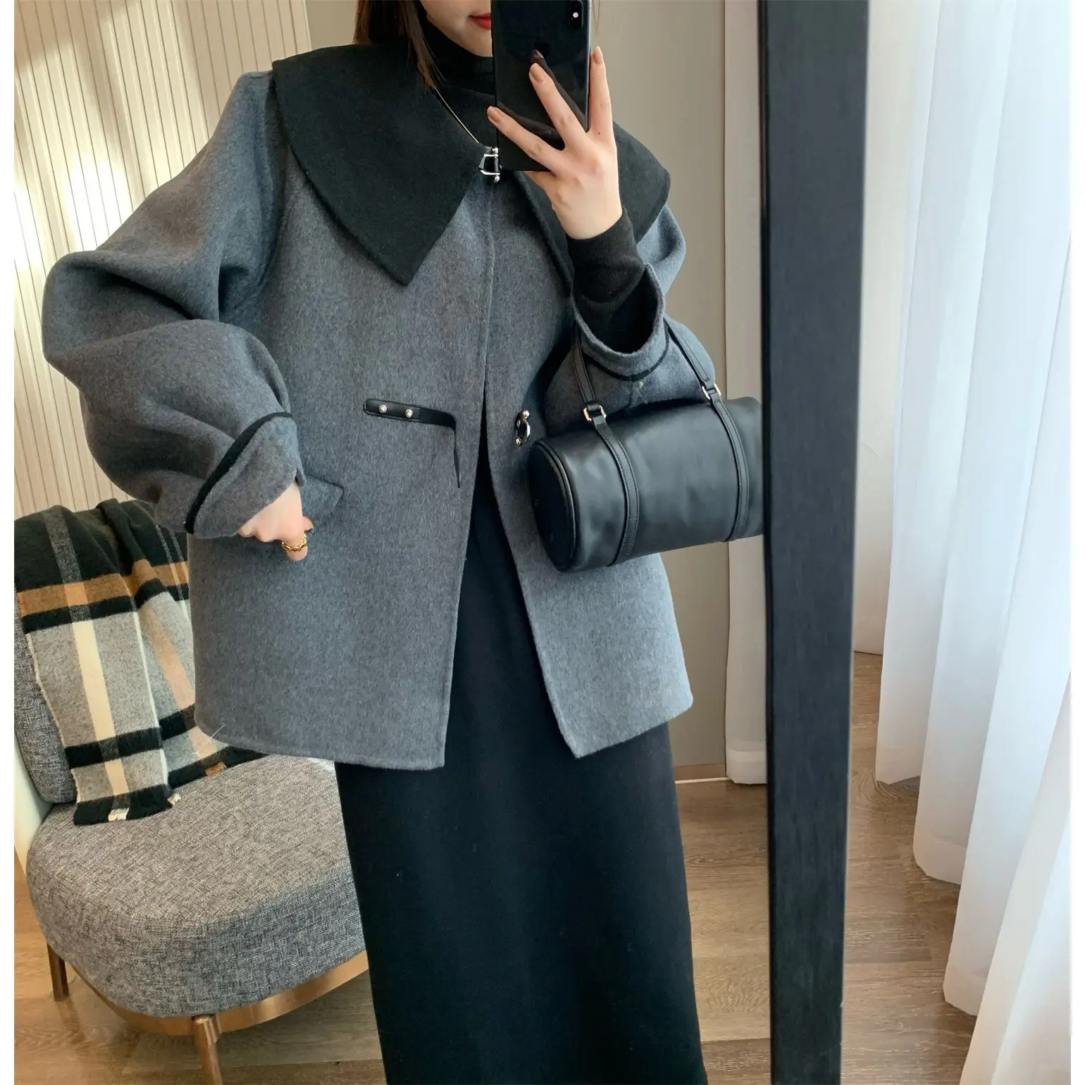 

Woman`s Woolen Coat Jackets Blazer Short Cardigans Winter Coat Korean Style Clothes Retro Y2K Outerwear Female Clothing Tops