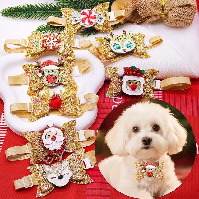 5/10PCS Cute Dog Bowties For New Year Party Winter Cartoon Accessories Adjustable Pet Dog Bow Ties Collar Pet Supplies For Dogs