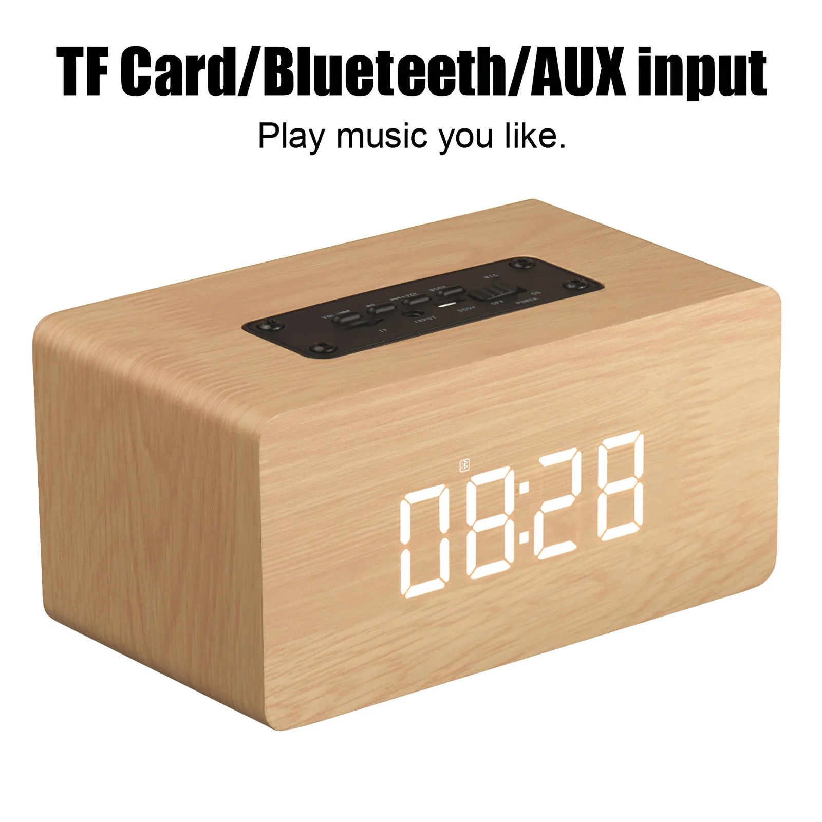 Bluetooth 4.2 Loudspeaker Digital Alarm Clock USB Rechargeable LED Display Built-in Microphone TF Card FM Radio for Home Office