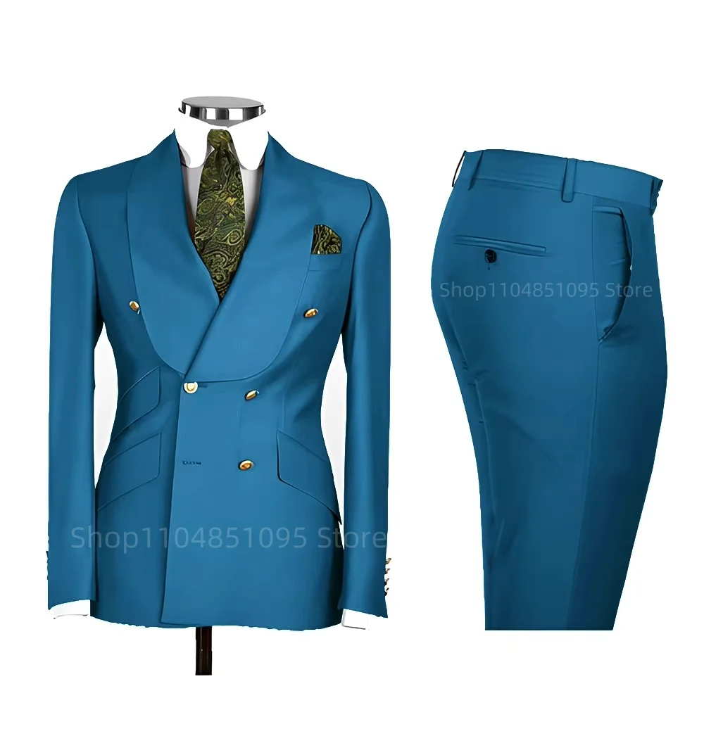 New Design Solid Slim Fit 2 Piece Wedding Men Suits Groom Tuxedos Formal Suits for Prom Party Best Man Shawl Lapel Blazer Pants