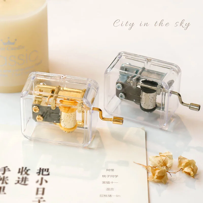 Hand Operated Music Box Mini Acrylic Material Transparent Music Box Friend Couple Birthday Gift Home Decor