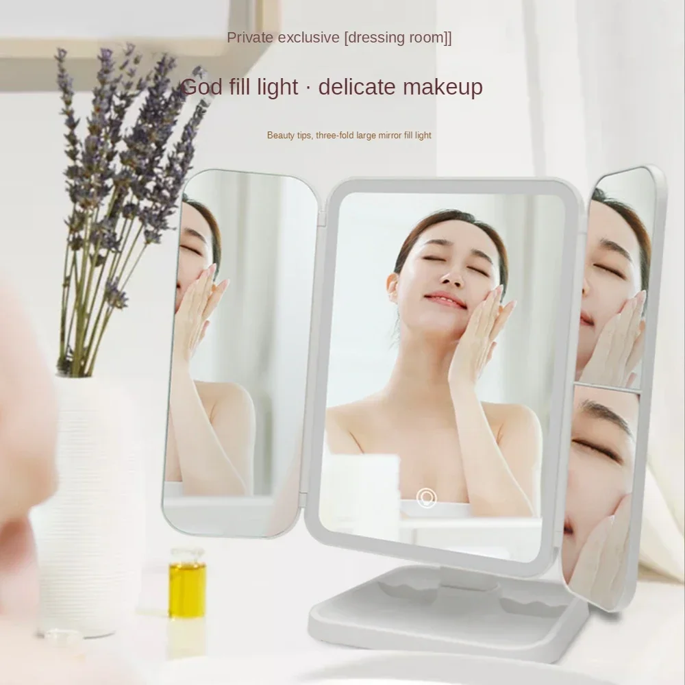 Makeup Mirror Touch Screen Vanity Mirror with LED Brightness Adjustable Portable Folding USB Rechargeable Lighted Makeup