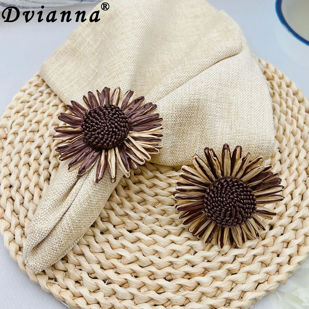 

12Pcs Artificial Flowers Napkin Rings Multi-colored Sunflower Napkin Holder Wedding Bouquets Baby Shower Party Home Decorations