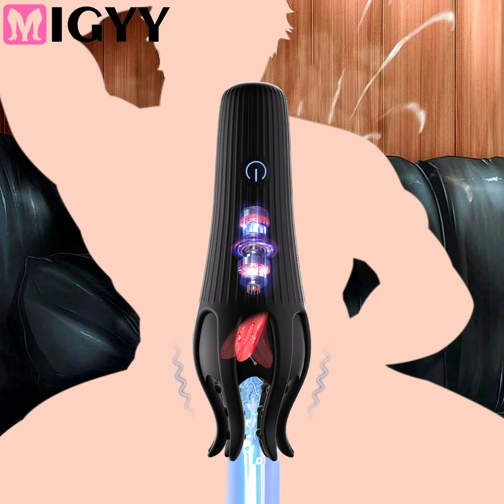 Männlicher Masturbator Cup Eichel Vibrierende Zunge Lecken Sex Oral Blowjob Dauerhafte Verzögerung Ausdauer Training Männliches Sexspielzeug für Erwachsene 1
