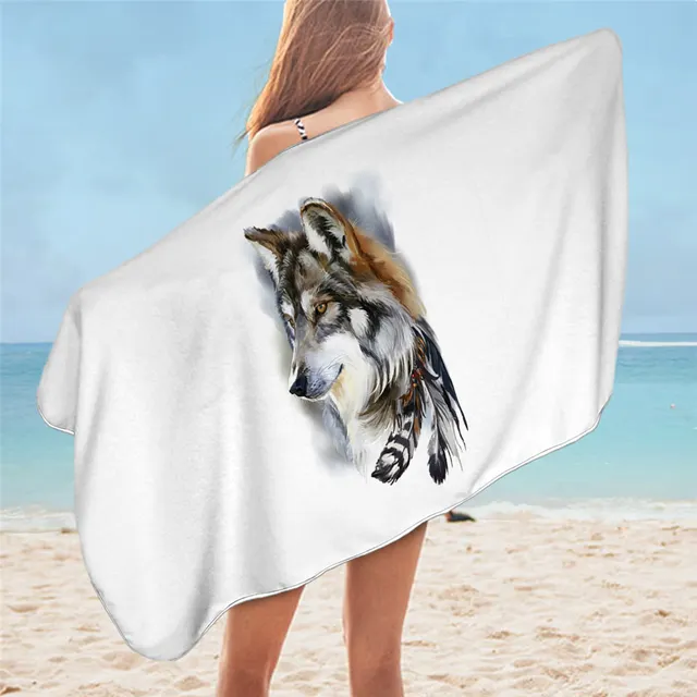 Wolf Bath Towel Bathroom Microfiber Large Beach Towels Native Tribal Animal  Watercolor Shower Towel Quick Dry