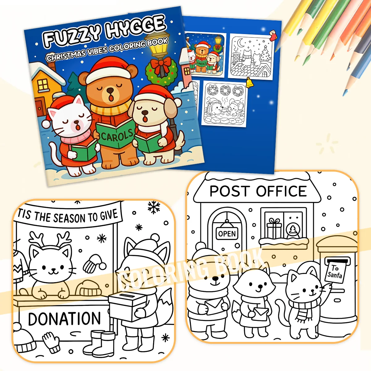 FUZZY HYGGE HRISTMAS VIBES FARBBUCH für Erwachsene und Jugendliche, Weihnachtsthema, Zeichenbuch in gemütlichen Momenten als Entspannungsgeschenk – Detail 2