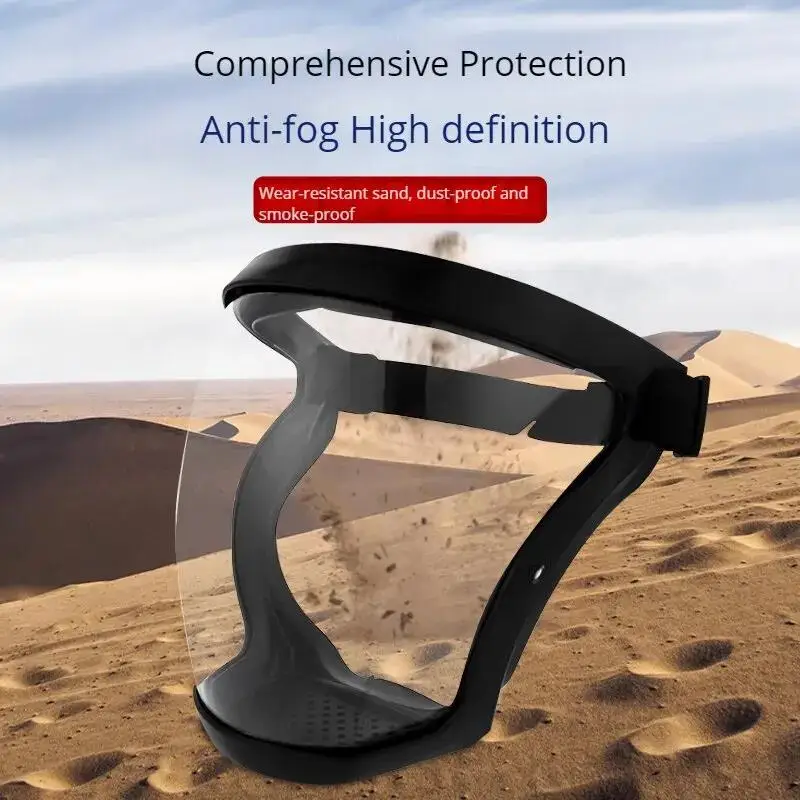 Vue de côté du masque de protection complet anti-poussière pour chantier, montrant les filtres.