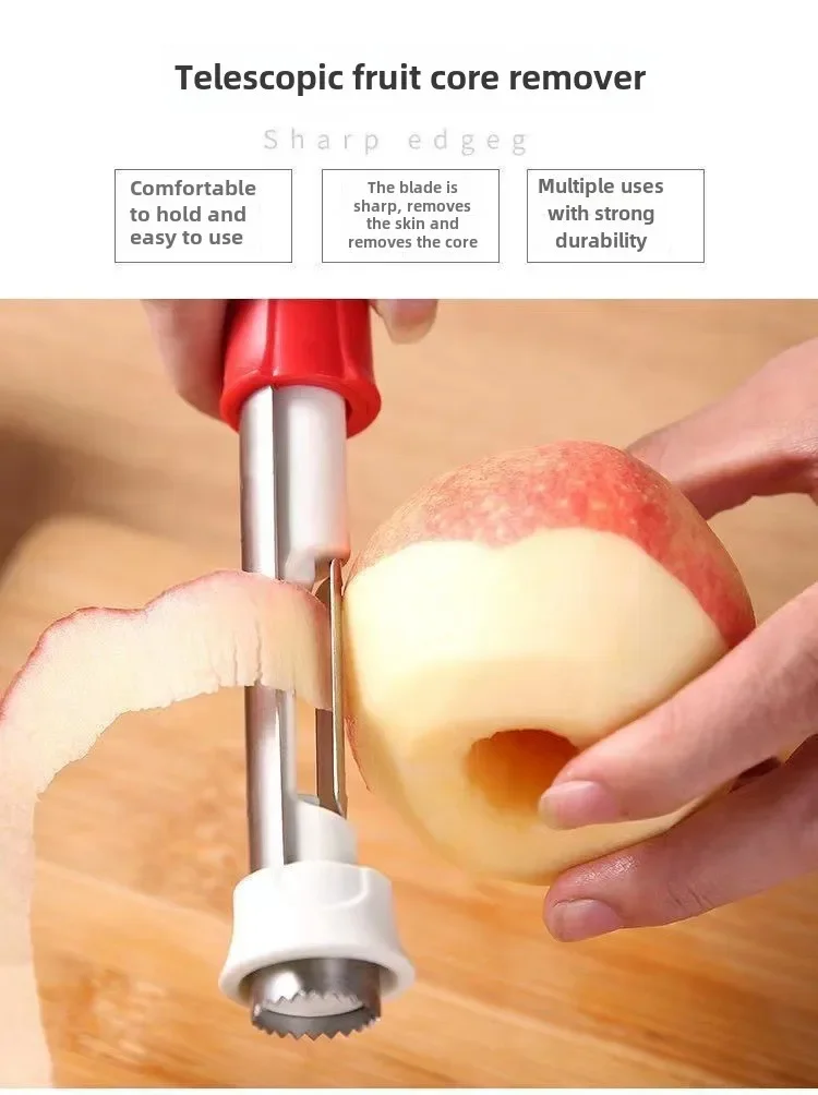 2025 New 2 in 1 Apple Peeler Telescopic Stainless Steel Apple Core Remover Fruit Corer Apple Seed Remover Kitchen Gadgets Tool