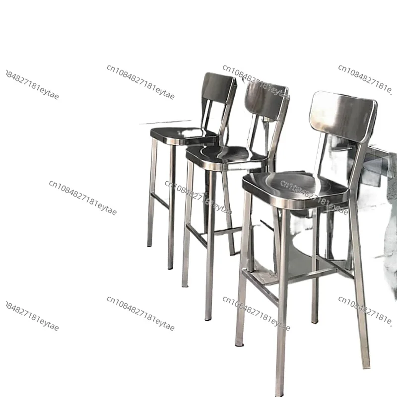 카페, 펍, 상업용 등받이가 있는 브러시드 스테인리스 스틸 모던 바 스툴