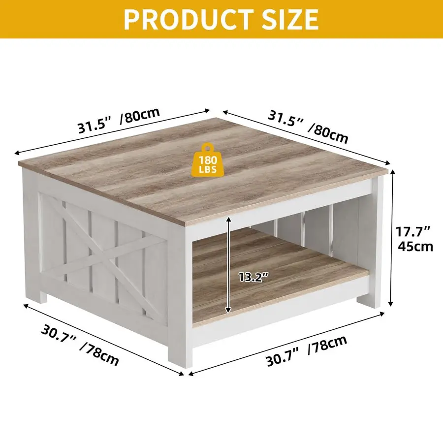 Square Farmhouse Coffee Table with storage - side view