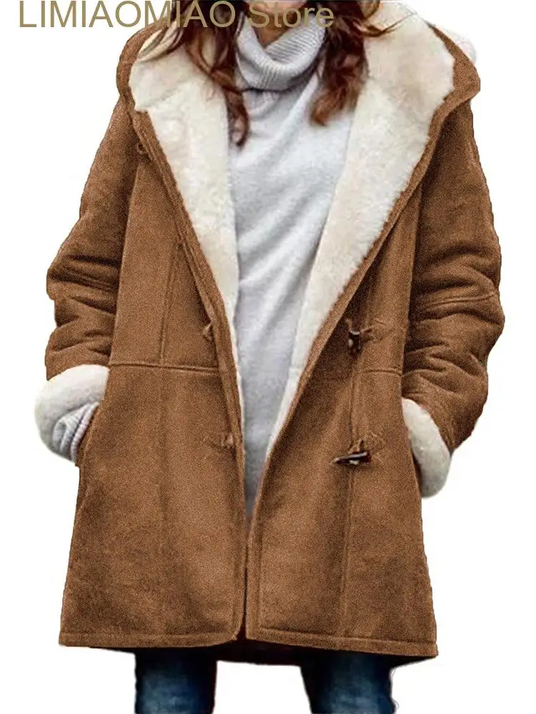 New Winter Clothes Women Jackets for Women Solid Long-sleeved Tops Hooded Cashmere Warm Oversized Coat Women Clothing Outerwear