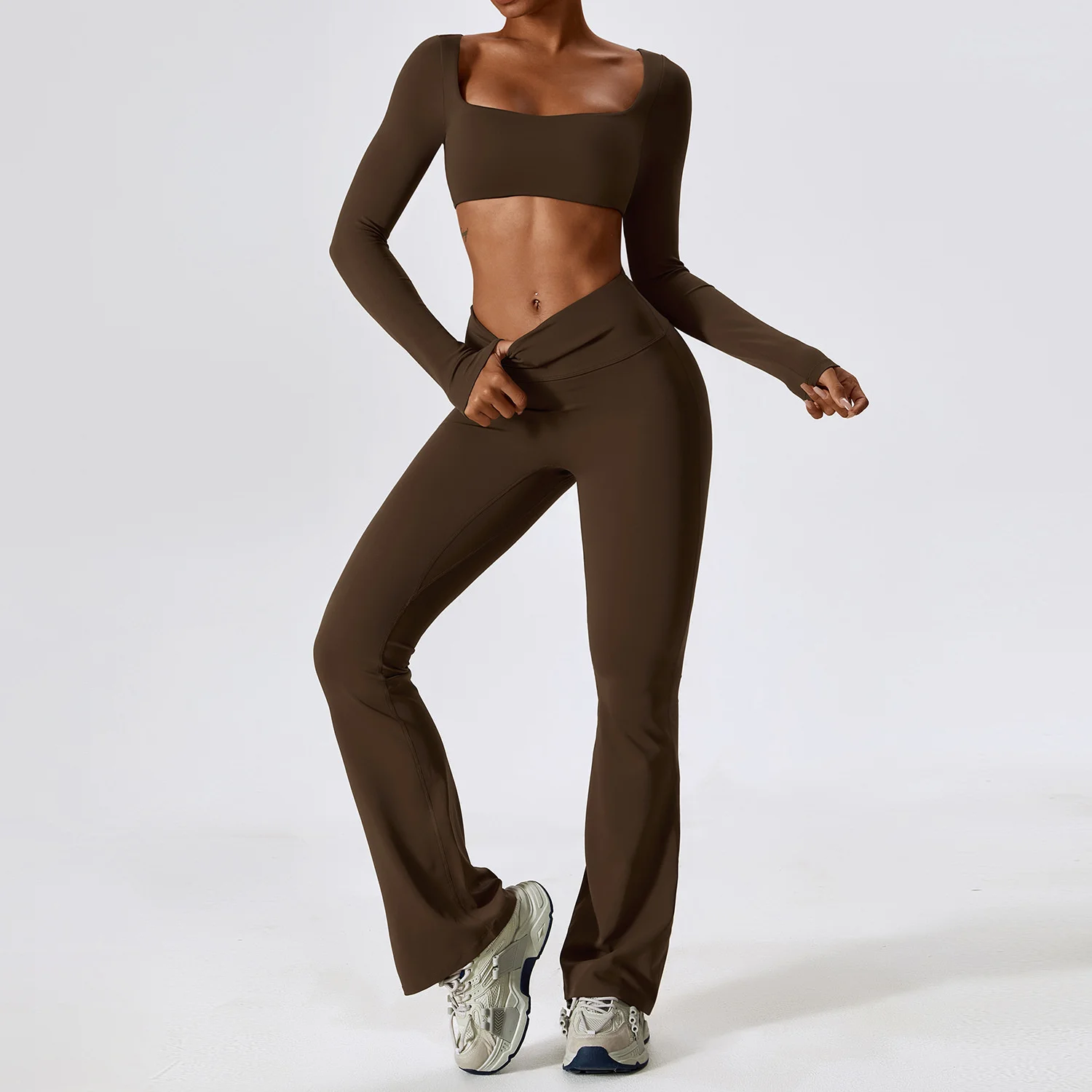 Sports Set NCLAGEN Women's 2pcs Gym Yoga Suit Tight Fitting Sports Set Workout Breathable T Shirts Bra Tank Top Loose Bell-bottoms Leggings