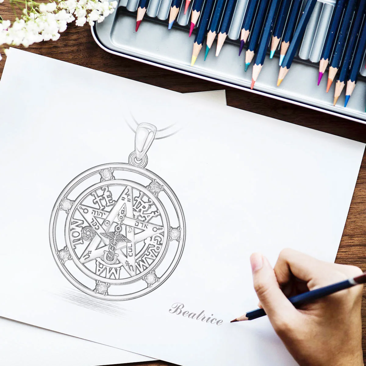 7 Chakra Tetragrammaton Silver Necklace - Image 6