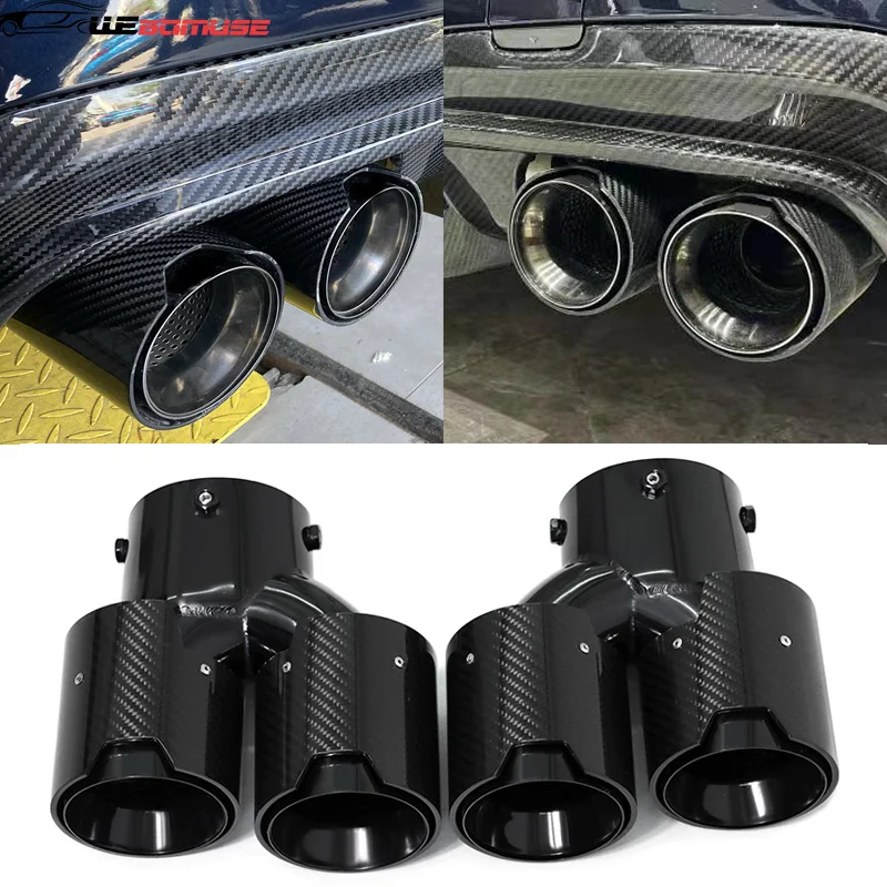 Quad Carbon Fiber Muffler Header Exhaust System Nozzle Tailpipe Upgrade For BMW G20 G21 M340i G22 M240i G42 440i