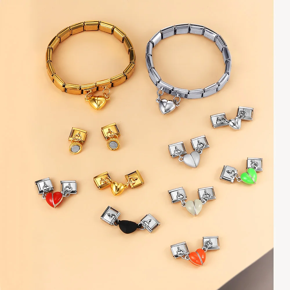URING Mode Herz Magnetische Anziehung Abnehmbare Italienische Charm Link Fit 9mm Edelstahl Armband Schmuck DIY Machen – Detail 10