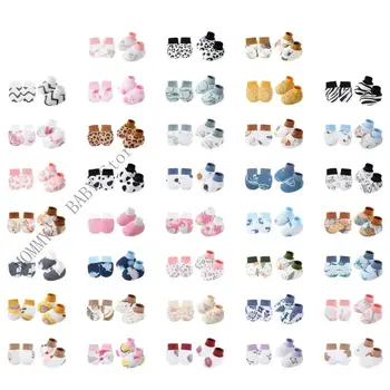 H3CD neonati copertura a mano in cotone traspirante Anti scratch guanti con calzini per il bambino 1