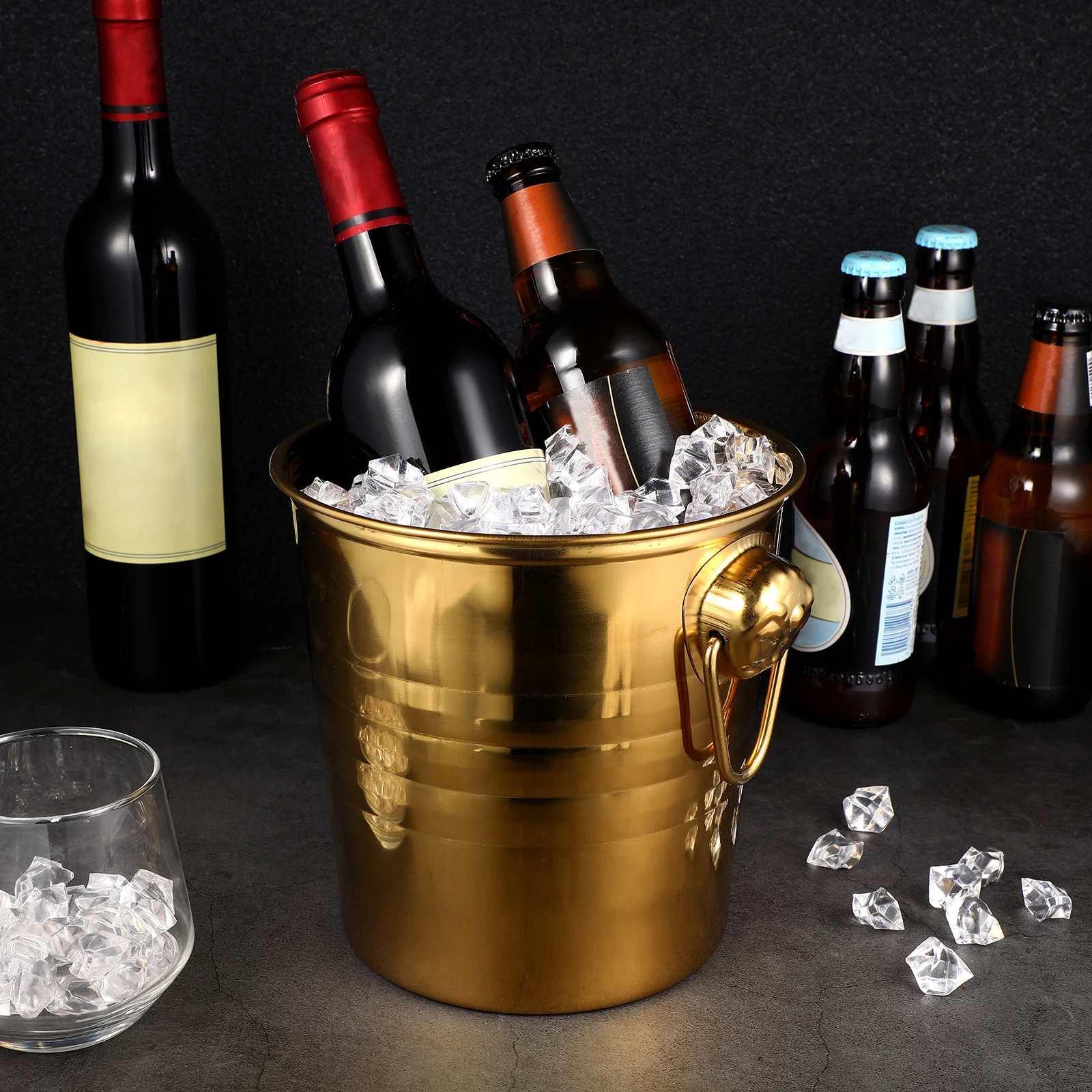 

Ice Bucket with Handles Container Cooler Stainless Steel for Table Parties