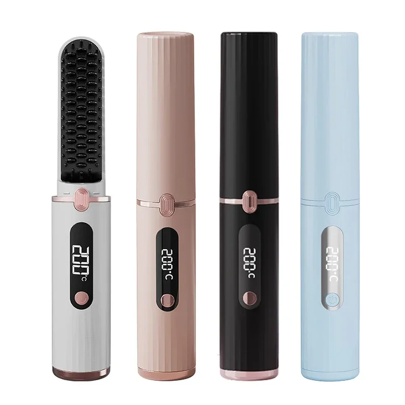 Wireless Electric Heating Straight Hair Comb Rechargeable Portable Negative Ion Anti-scalding Hair Straightener For Home Travel