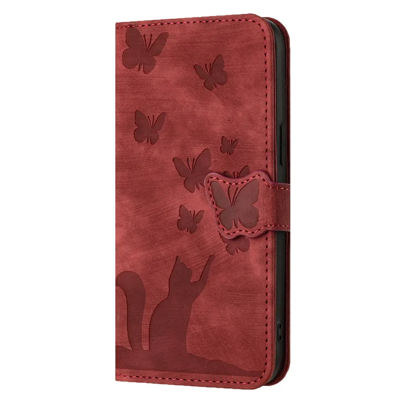 Butterfly & Cat Leather Wallet Flip Cover Case