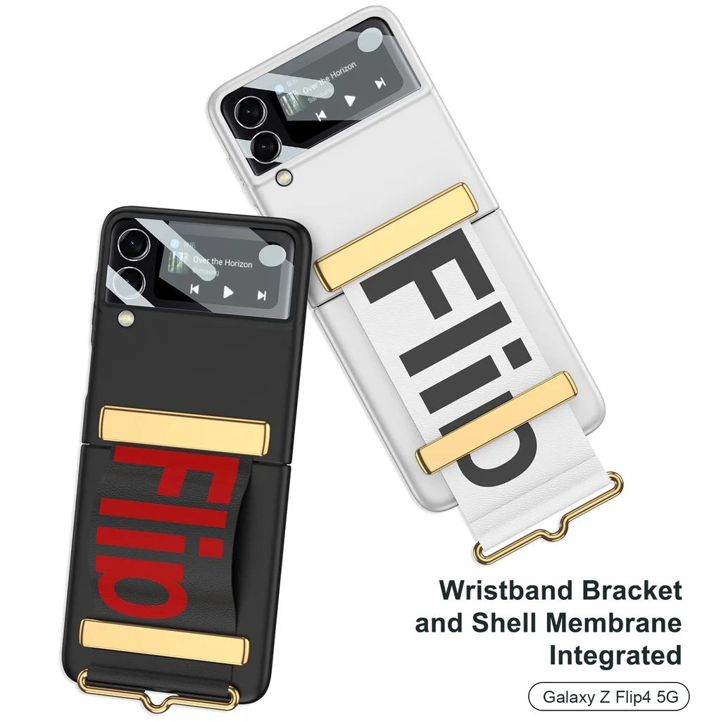Fashion Hand Strap Phone Case For Samsung Galaxy Z Flip 5 4 ZFlip 3 5G Ultra Thin Hard Plastic Cover Wristband Ring