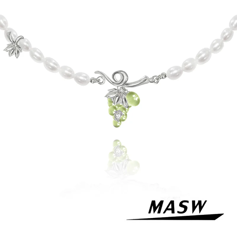 

MASW Original Design Fashion Jewelry Sweet Pearl Green Grape Pendant Necklace For Women Girl Party Wedding Gift Accessories