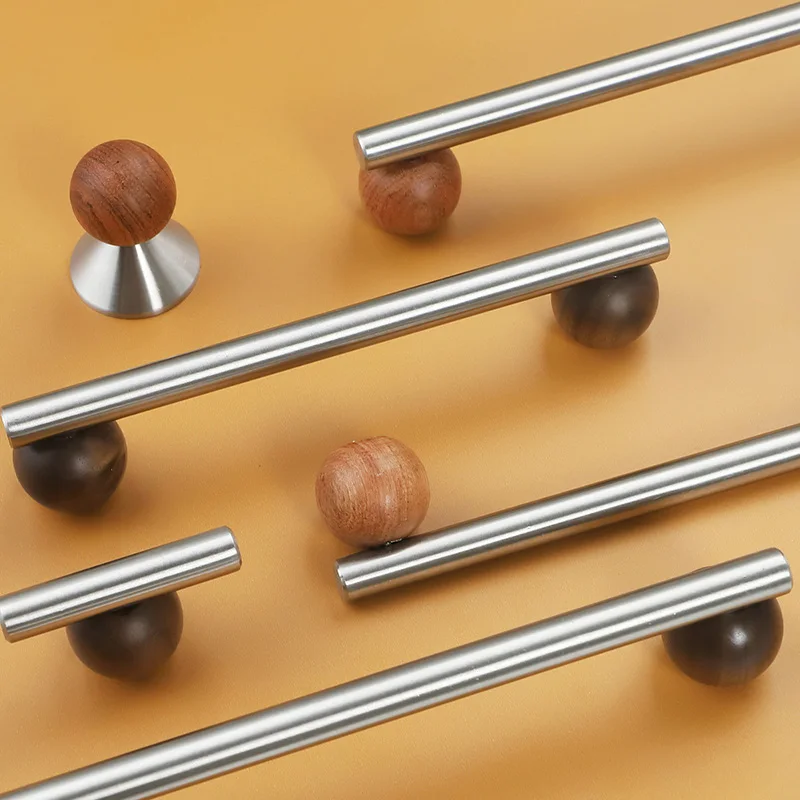 มือจับตู้สแตนเลสทรงกลม วอลนัท/โรสวูด สไตล์โมเดิร์น สำหรับตู้เสื้อผ้า ลิ้นชัก และเฟอร์นิเจอร์ในบ้าน 1