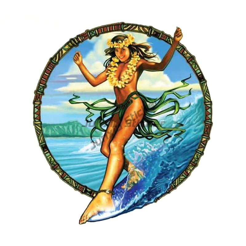 

Wave Dancer Car Sticker Retro Surfboard Girl Decal Window Trunk Bumper Decor Pin Up Girl Car Styling Art Pattern
