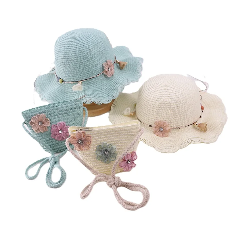 little girls summer straw sun hats and straw shoulder bags straw hat,baby sun hat,outdoor sun hat