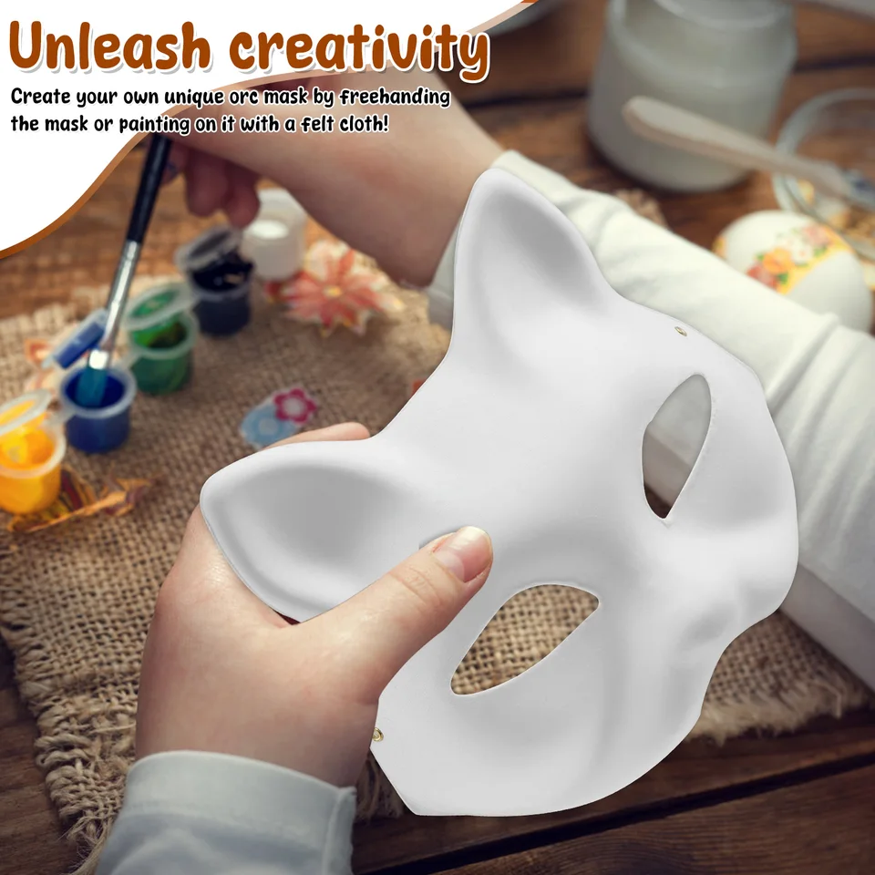 Inclusief Verf Kwasten Bont Stickers Netweefsel Kattenmasker Set 10 Stuks - Therian Mask Blanco Voor Halloween En Cosplay | Beschilderbaar Met Verf, Bont En Stickers Papier-maché Maskers