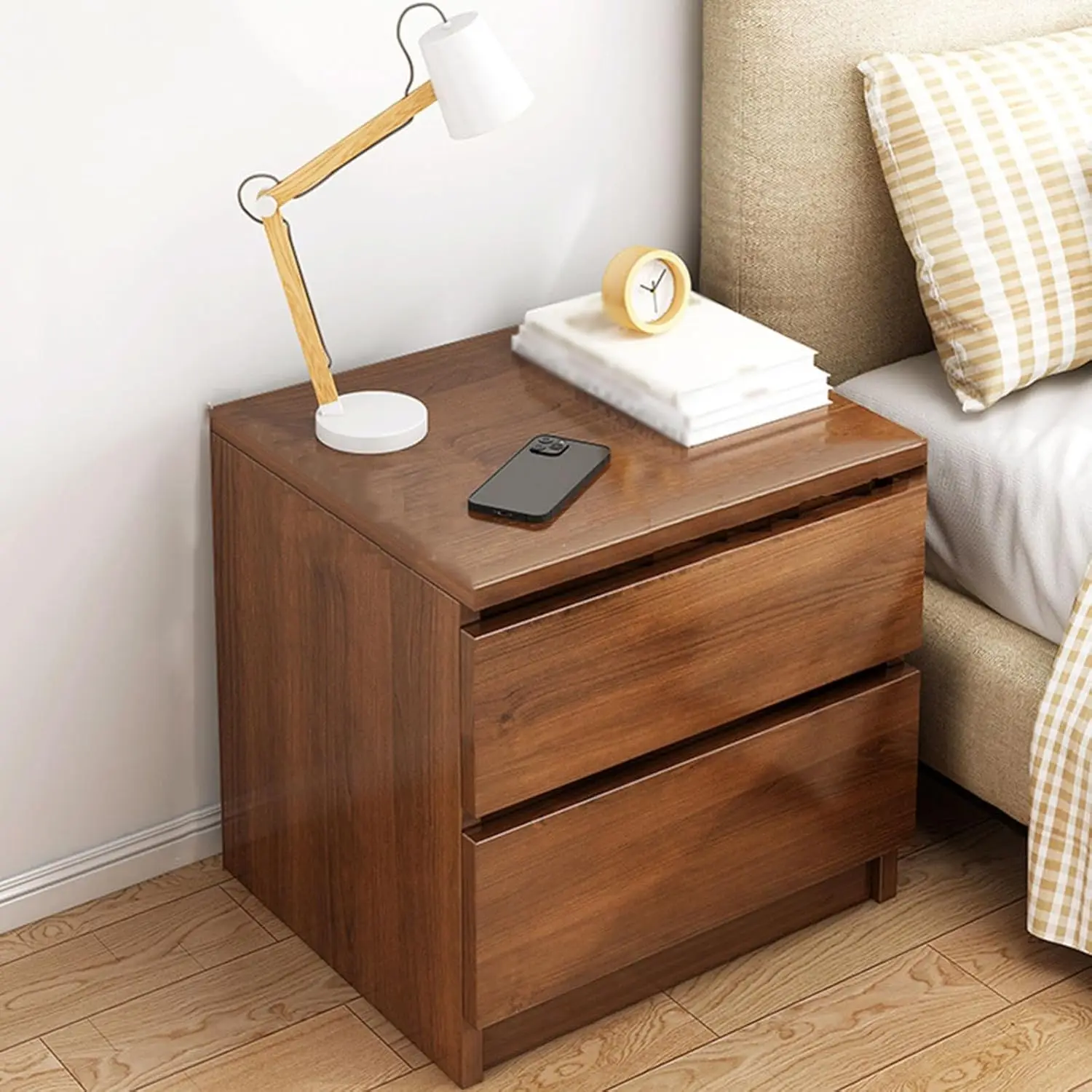Small Wood Bedside Table with 2 Drawers Storage, Modern Side Table Sofa End Table Couch Night Stand, Accent Table for Bedroom, Dorm and Small Spaces, Wooden Nightstand Table Chest Of 2 Drawers Bedside Cabinet Storage Unit for Bedroom, Living Room - No Han