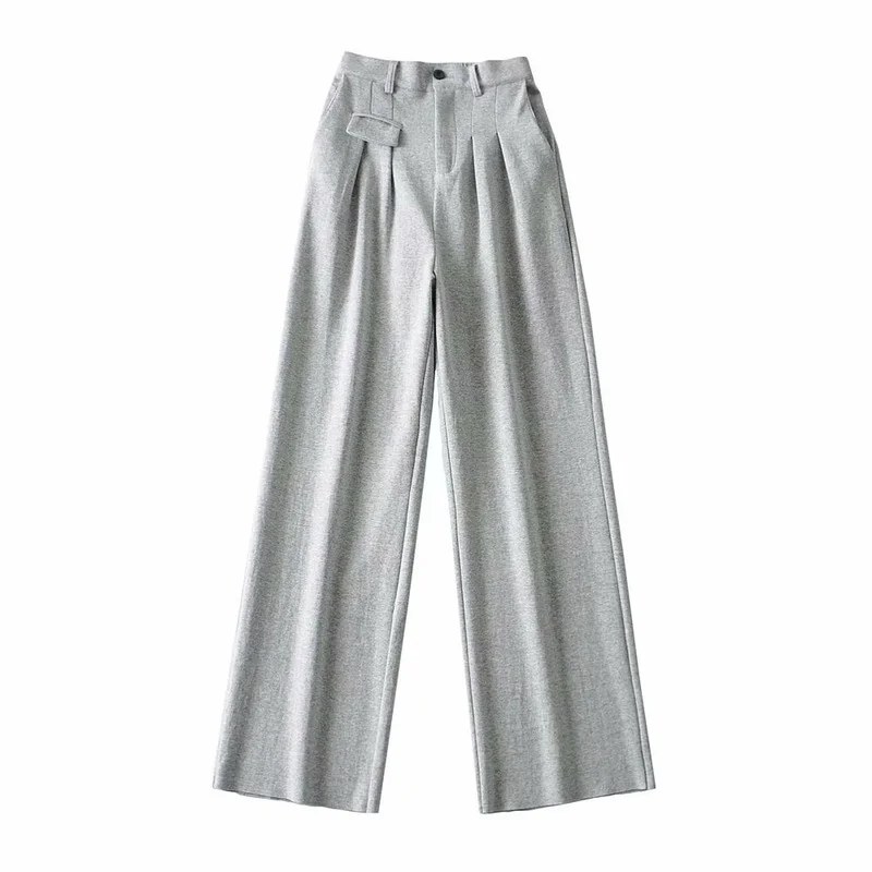 2024 Women Spring Fall New Elastic High Waist Wide-leg Gray Pants Loose Straight Trousers Trend Female Solid Color Jogging Pants