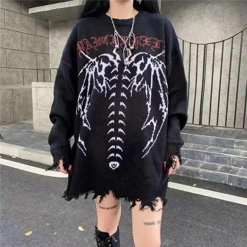 

2022 Gotivesque Sweater Unisex Loose Style Streetwear Dark Skeleton
