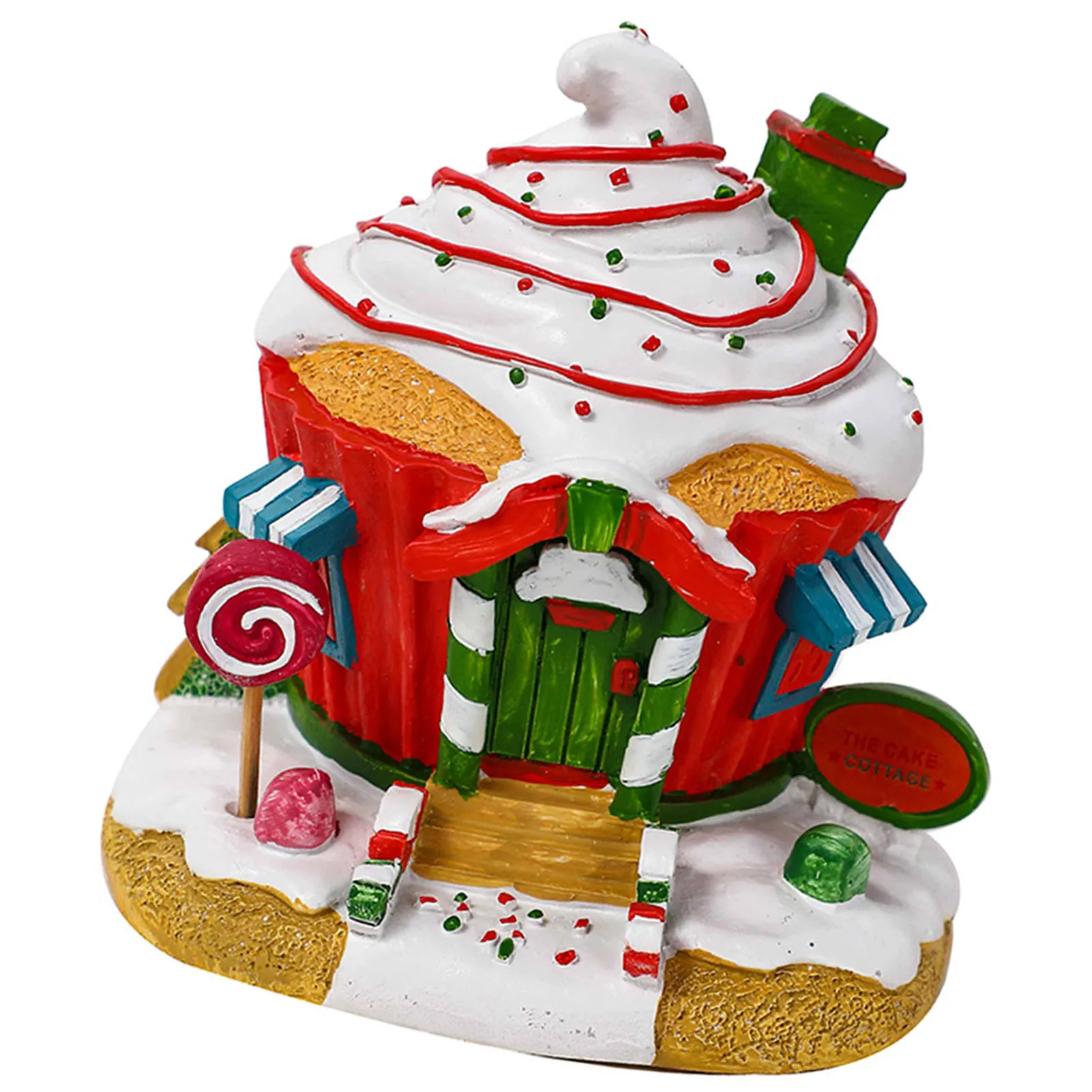 

Lighted Christmas Cup Cake House Ornaments Ice Cream House Decor with LED Light for Indoor Xmas Party Decoration