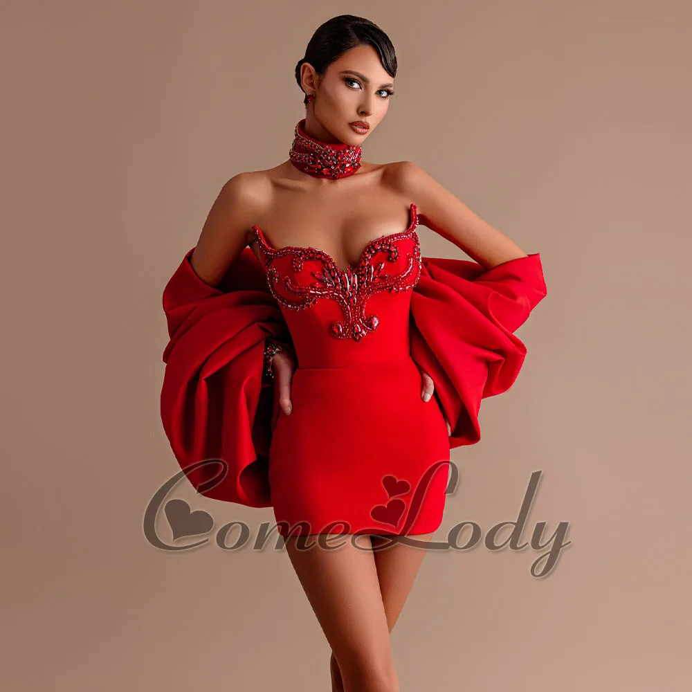 Comelody-Robes de graduation à la mode pour mariages, appliques chérie, gaine, mini cape, robe de Rh, robe de gala éducative personnalisée