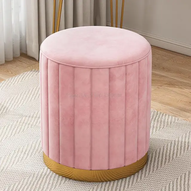 Soft Velvet Round Dressing Ottoman Storage Bench Makeup Vanity Chair Shoe Stool Footrest Footstool Muebles
