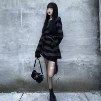 ZMZBCH New Punk Gothic Long Unisex Sweater Summer Women Striped Cool Hollow Out Hole Broken Jumper Loose Rock Thin Streetwear - Image 4