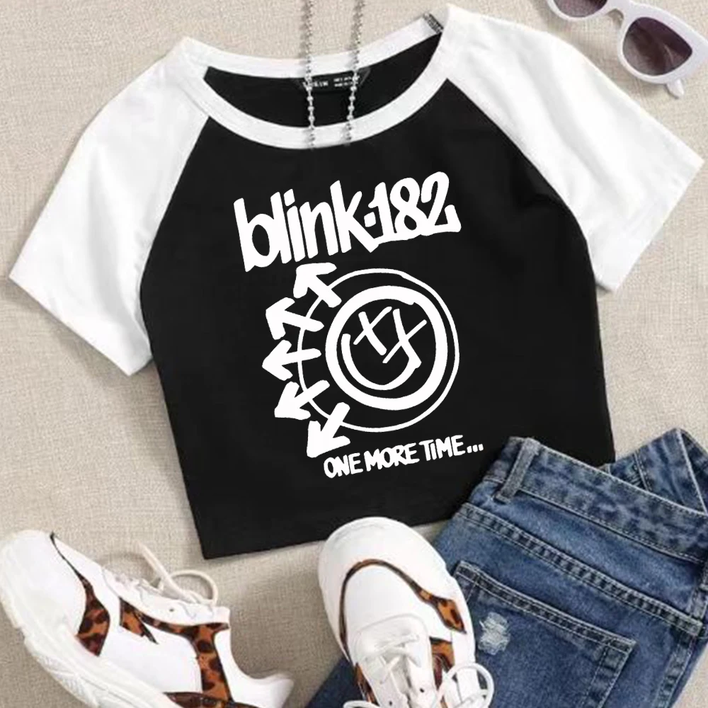 

Blink 182 One More Time Music Woman's Crop T-Shirt Popular Music Girls Fashion O-Neck Short Sleeves Shirts