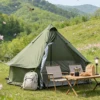 4 Person Luxury Pyramid Tent Yurt Tent with Silver Coating for UV Protection Breathable Camping Tent Stove Space for 4 Seasons