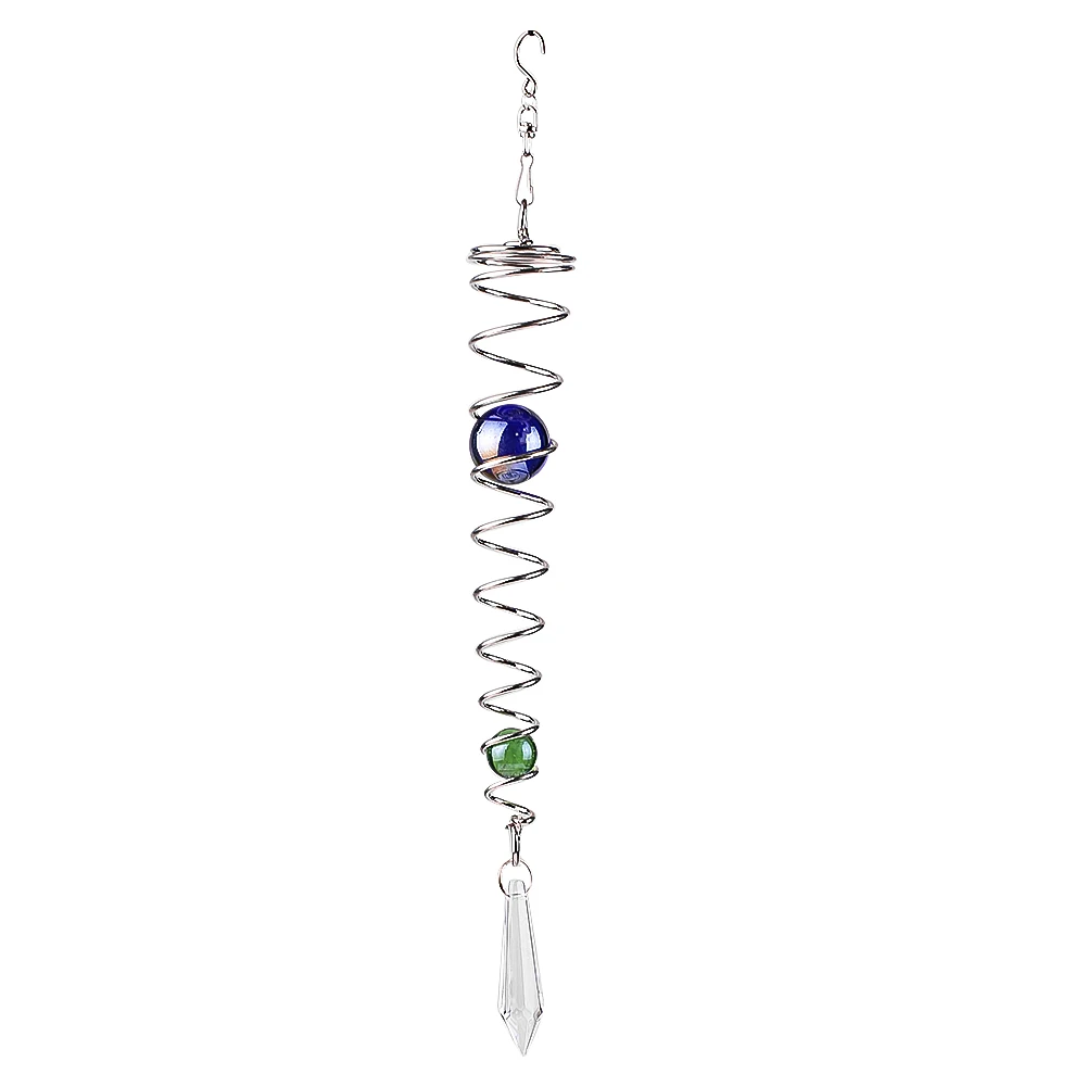 Metal Spiral Crystal Ball Hanging Wind Chime Glass Double Bead Pendant Home Wedding Outdoor Garden Decoration Yard Bird Repeller 5